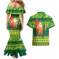 Cook Islands Christmas Couples Matching Mermaid Dress and Hawaiian Shirt Surfing Santa Mere Kiritimiti LT14 - Polynesian Pride