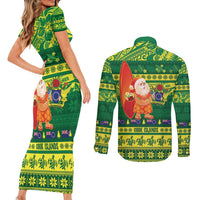 Cook Islands Christmas Couples Matching Short Sleeve Bodycon Dress and Long Sleeve Button Shirt Surfing Santa Mere Kiritimiti LT14 - Polynesian Pride