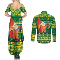 Cook Islands Christmas Couples Matching Summer Maxi Dress and Long Sleeve Button Shirt Surfing Santa Mere Kiritimiti LT14 - Polynesian Pride