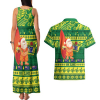 Cook Islands Christmas Couples Matching Tank Maxi Dress and Hawaiian Shirt Surfing Santa Mere Kiritimiti LT14 - Polynesian Pride