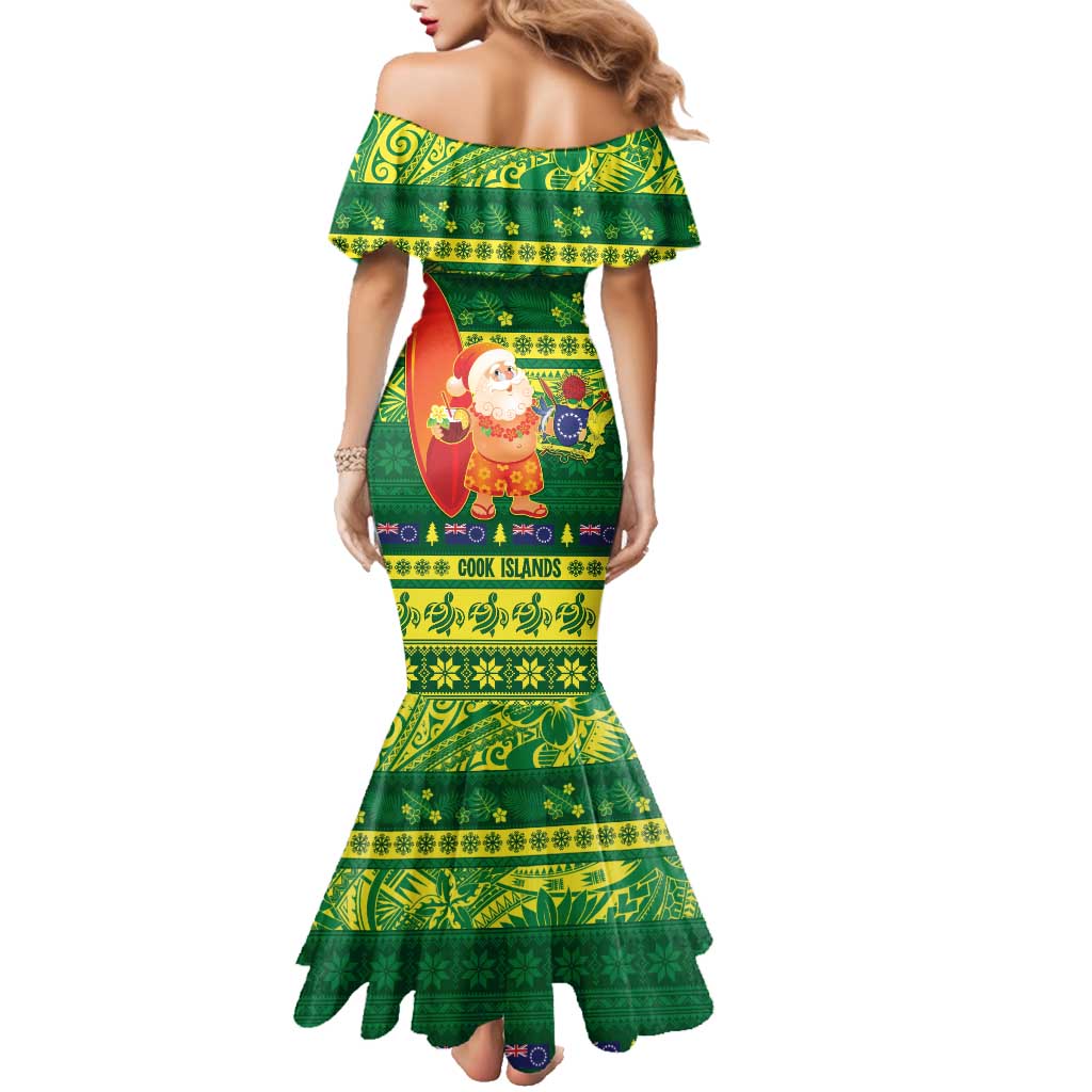 Cook Islands Christmas Family Matching Mermaid Dress and Hawaiian Shirt Surfing Santa Mere Kiritimiti LT14 - Polynesian Pride