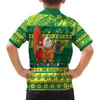 Cook Islands Christmas Family Matching Off Shoulder Maxi Dress and Hawaiian Shirt Surfing Santa Mere Kiritimiti LT14 - Polynesian Pride