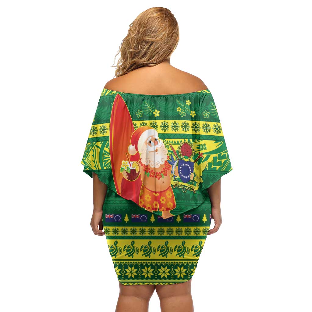 Cook Islands Christmas Family Matching Off Shoulder Short Dress and Hawaiian Shirt Surfing Santa Mere Kiritimiti LT14 - Polynesian Pride
