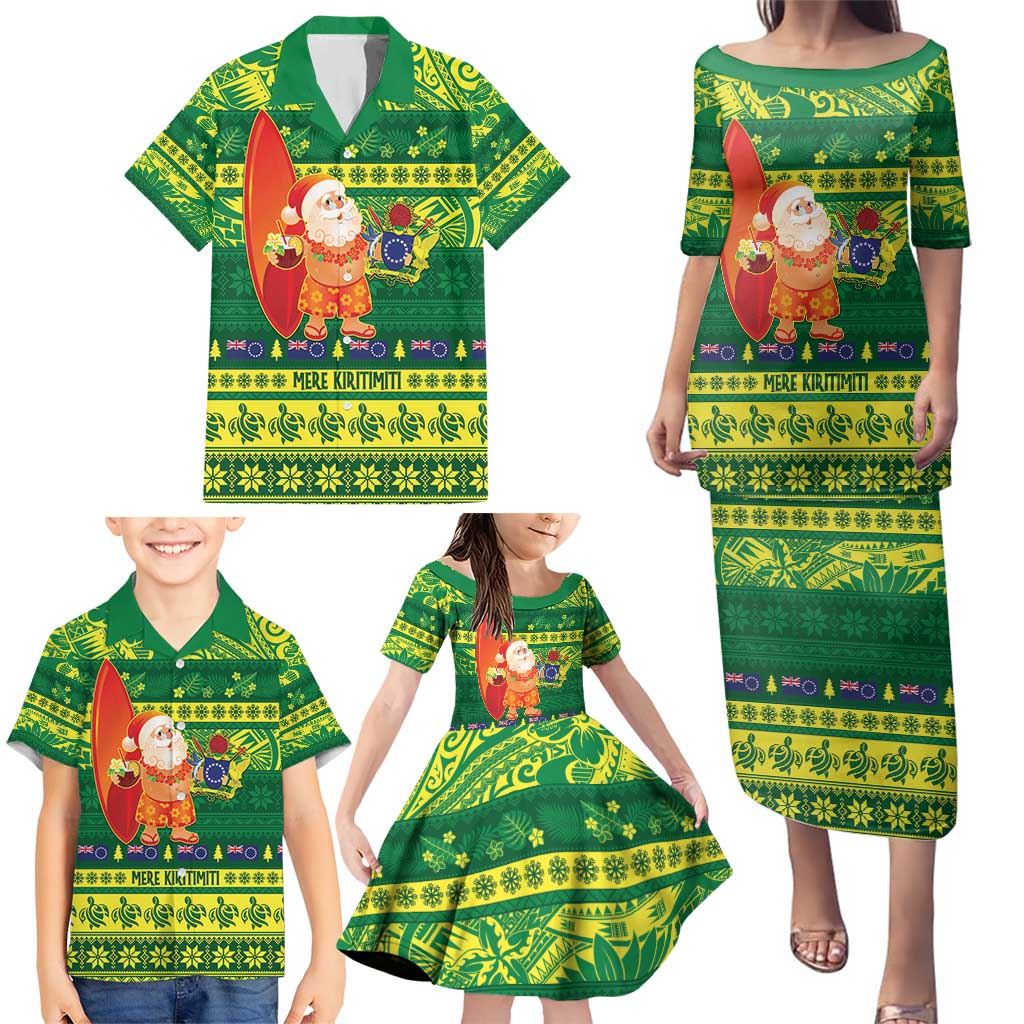 Cook Islands Christmas Family Matching Puletasi and Hawaiian Shirt Surfing Santa Mere Kiritimiti LT14 - Polynesian Pride
