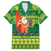 Cook Islands Christmas Family Matching Short Sleeve Bodycon Dress and Hawaiian Shirt Surfing Santa Mere Kiritimiti LT14 Dad's Shirt - Short Sleeve Green - Polynesian Pride
