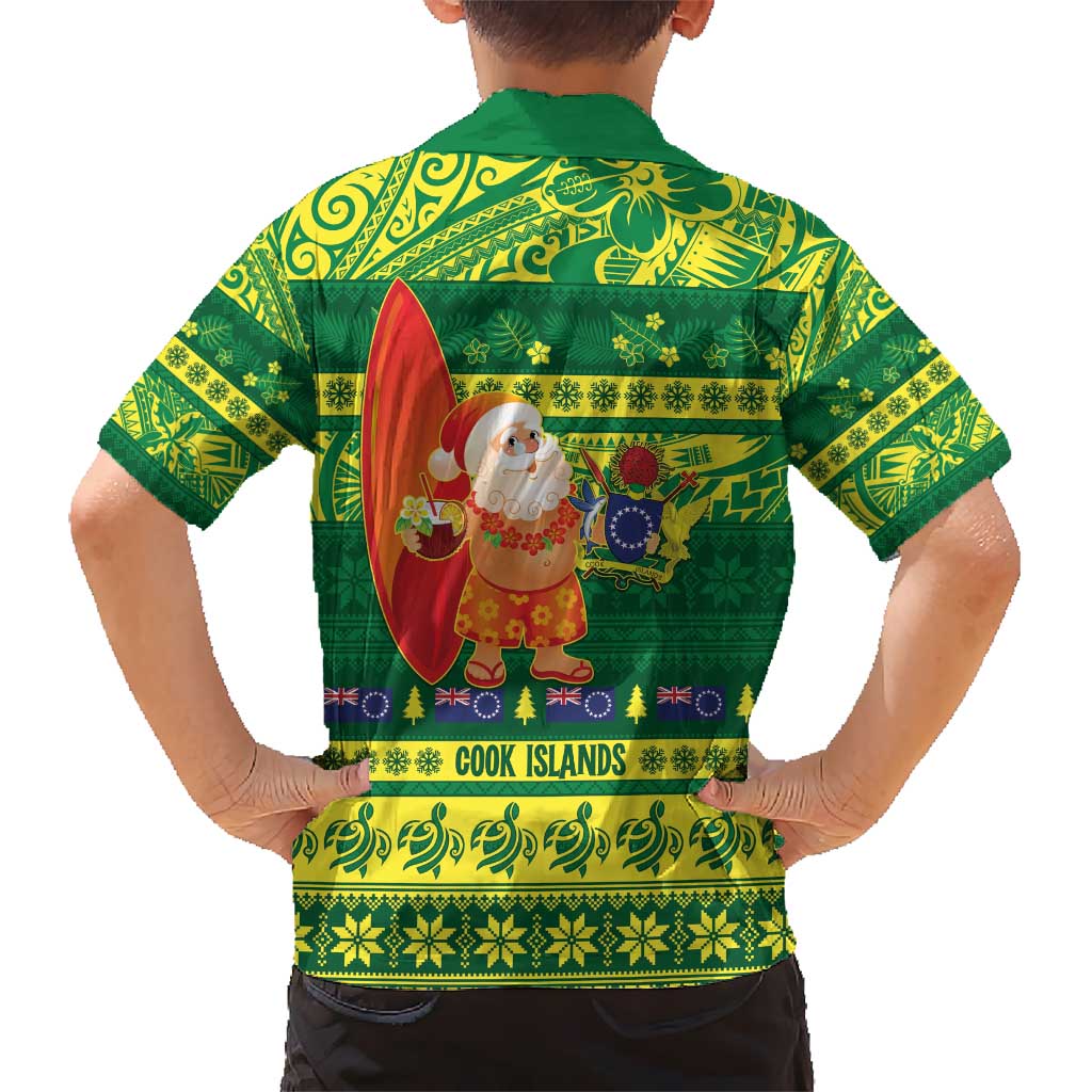 Cook Islands Christmas Hawaiian Shirt Surfing Santa Mere Kiritimiti - Polynesian Pride