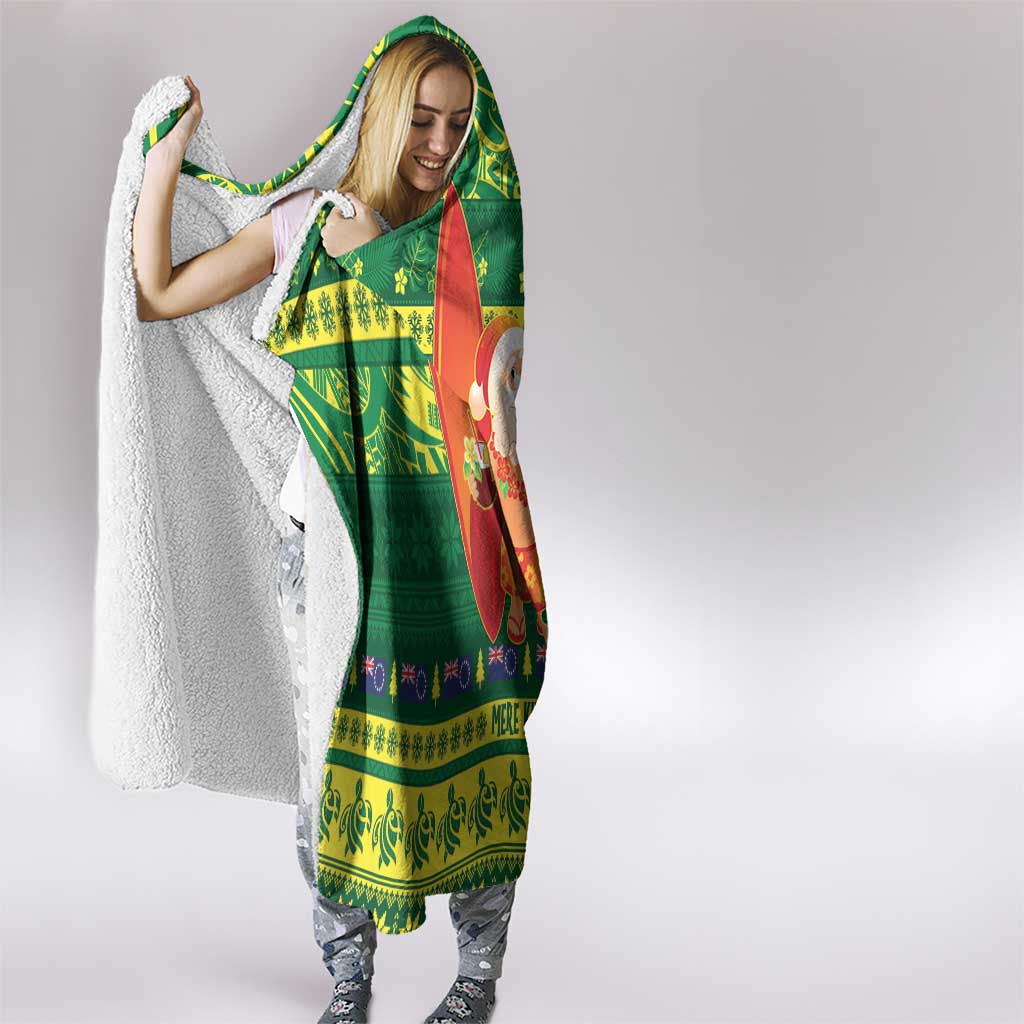Cook Islands Christmas Hooded Blanket Surfing Santa Mere Kiritimiti - Polynesian Pride