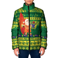 Cook Islands Christmas Padded Jacket Surfing Santa Mere Kiritimiti LT14 Men Green - Polynesian Pride