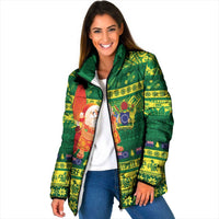 Cook Islands Christmas Padded Jacket Surfing Santa Mere Kiritimiti LT14 Women Green - Polynesian Pride