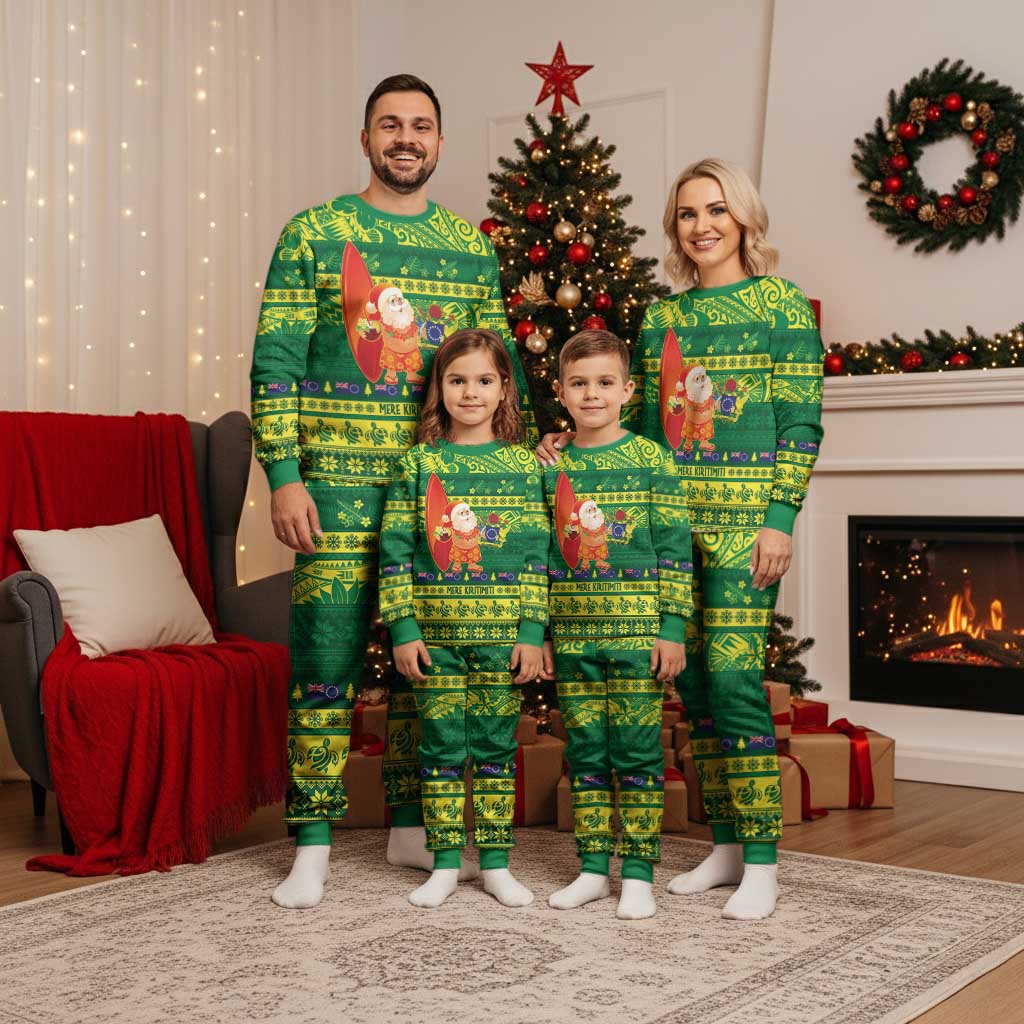 Cook Islands Christmas Pajama Set Surfing Santa Mere Kiritimiti - Polynesian Pride