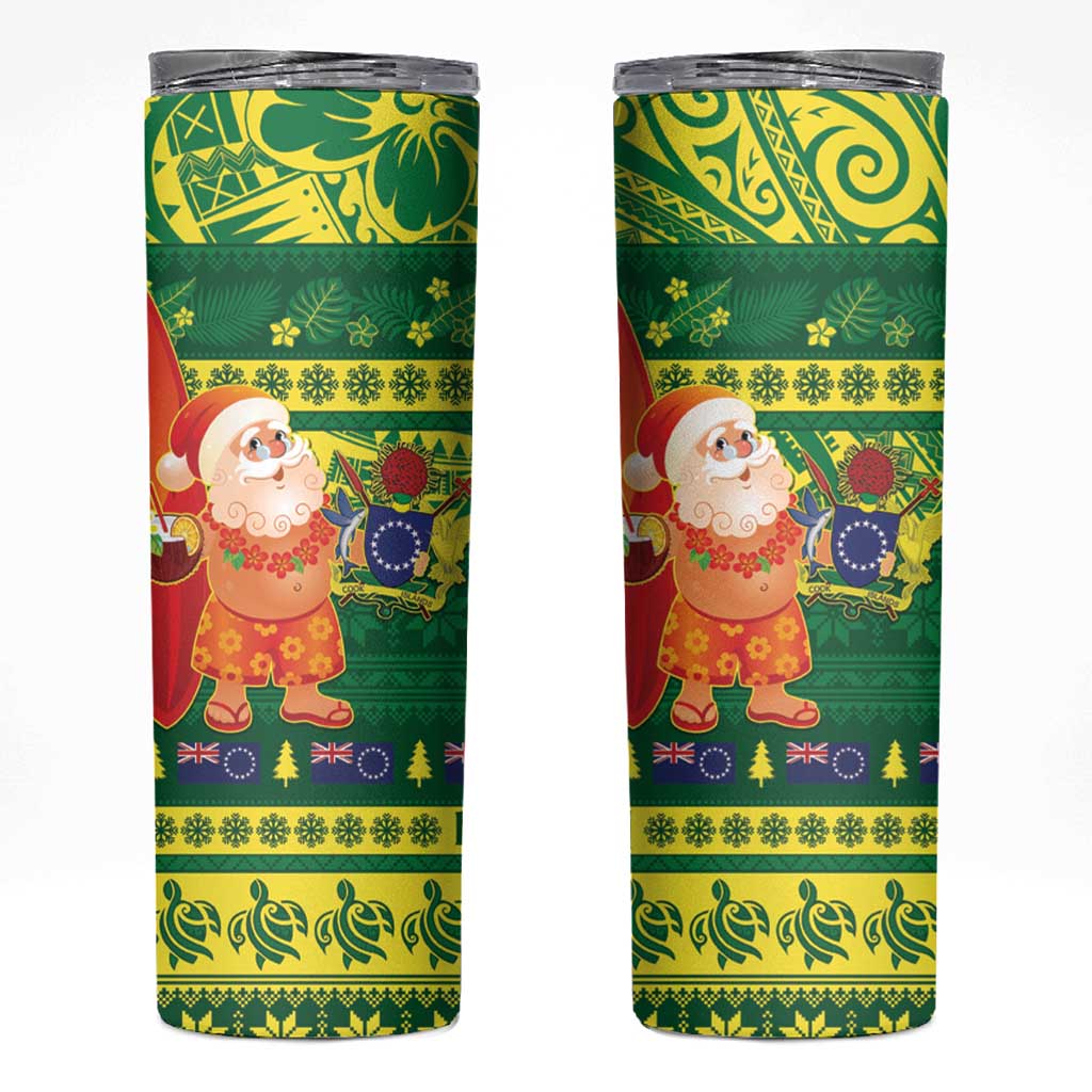 Cook Islands Christmas Skinny Tumbler Surfing Santa Mere Kiritimiti LT14 Green - Polynesian Pride