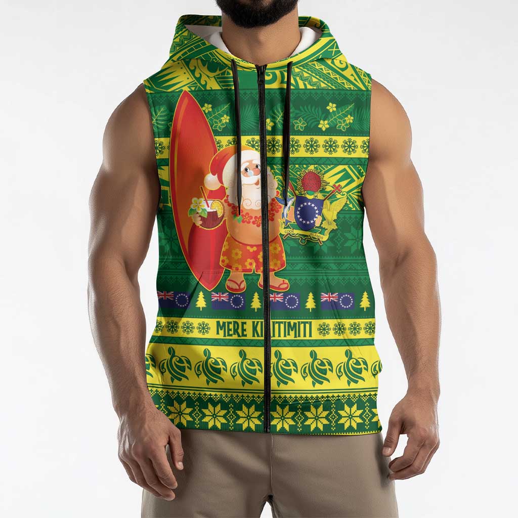 Cook Islands Christmas Sleeveless Zip Hoodie Surfing Santa Mere Kiritimiti - Polynesian Pride