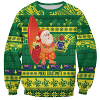 Cook Islands Christmas Sweatshirt Surfing Santa Mere Kiritimiti LT14 Unisex Green - Polynesian Pride
