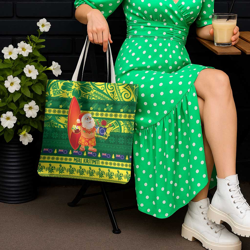 Cook Islands Christmas Tote Bag Surfing Santa Mere Kiritimiti - Polynesian Pride
