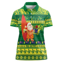 Cook Islands Christmas Women Polo Shirt Surfing Santa Mere Kiritimiti - Polynesian Pride