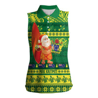 Cook Islands Christmas Women Sleeveless Polo Shirt Surfing Santa Mere Kiritimiti LT14 Female Green - Polynesian Pride