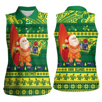 Cook Islands Christmas Women Sleeveless Polo Shirt Surfing Santa Mere Kiritimiti LT14 - Polynesian Pride