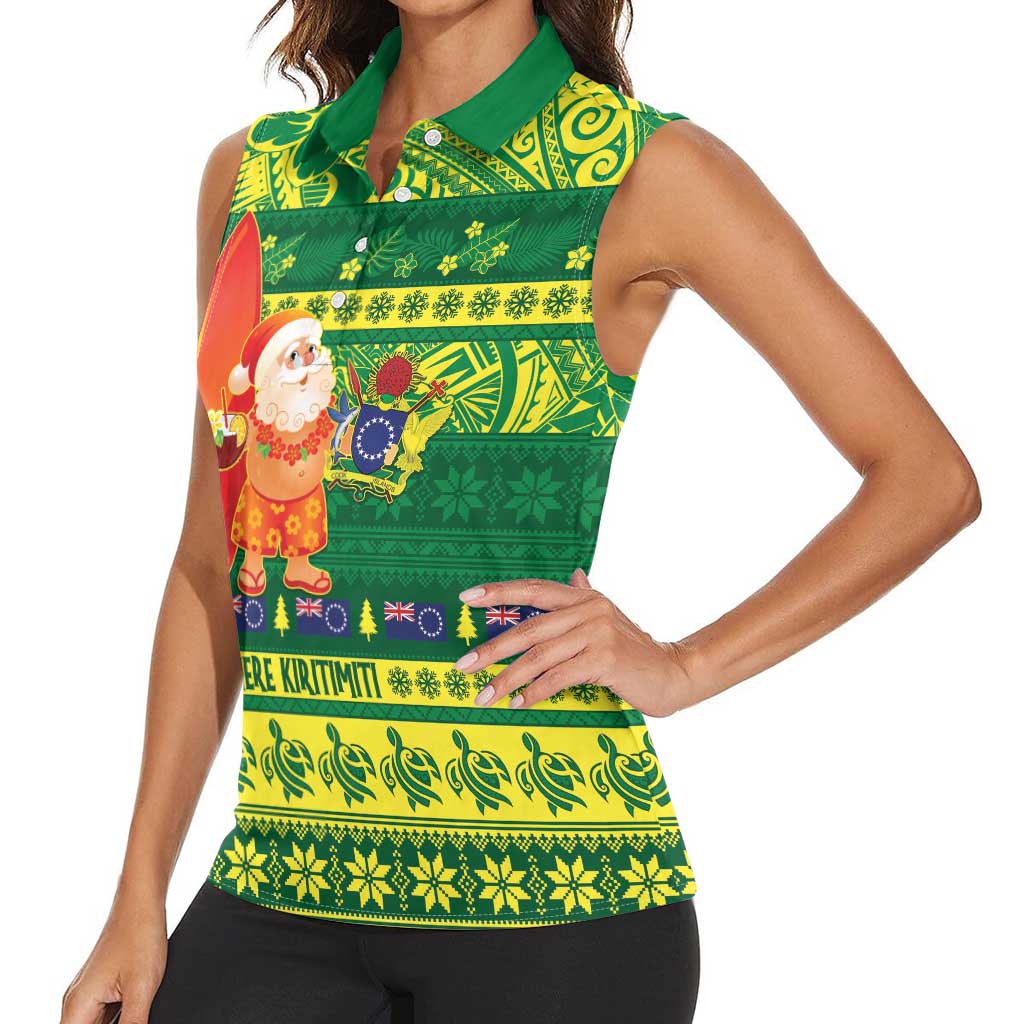 Cook Islands Christmas Women Sleeveless Polo Shirt Surfing Santa Mere Kiritimiti LT14 - Polynesian Pride