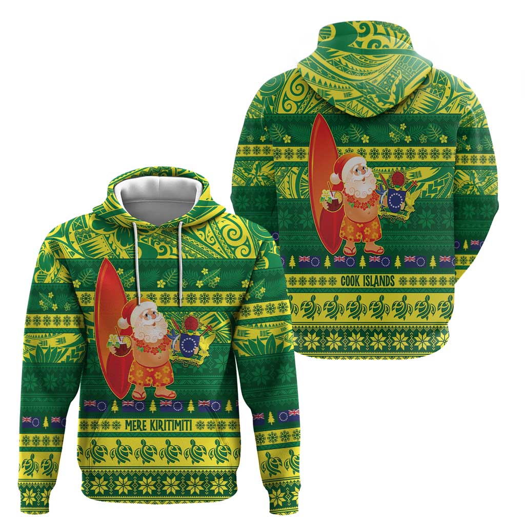 Cook Islands Christmas Zip Hoodie Surfing Santa Mere Kiritimiti - Polynesian Pride