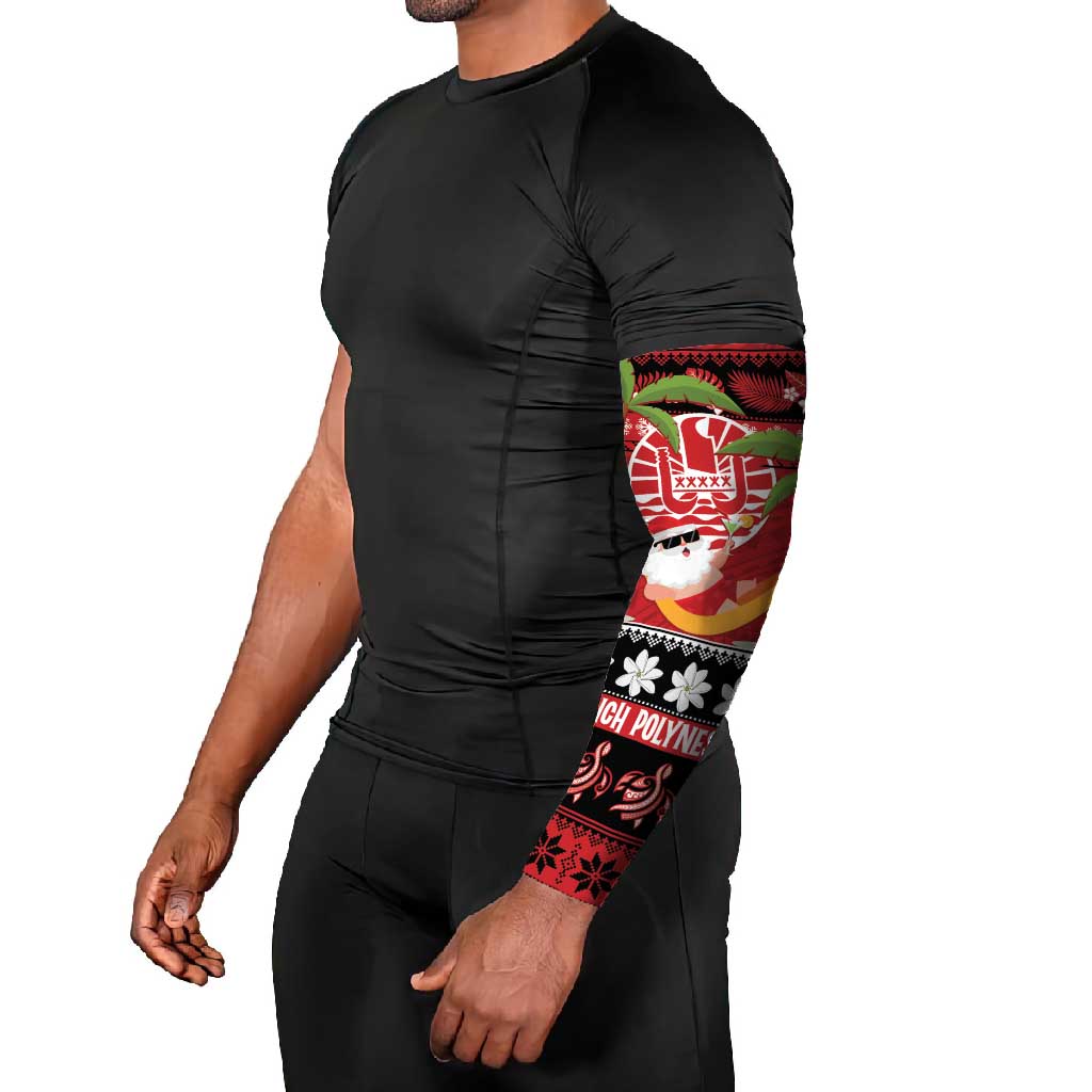 French Polynesia Christmas Arm Sleeves Tiare Chilling Santa Oaoa I teie Noera - Polynesian Pride