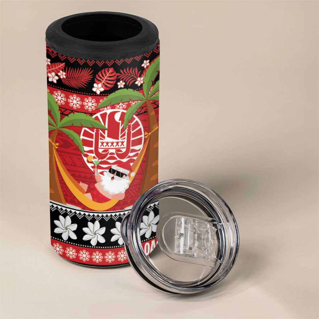 French Polynesia Christmas 4 in 1 Can Cooler Tumbler Tiare Chilling Santa Oaoa I teie Noera LT14 - Polynesian Pride