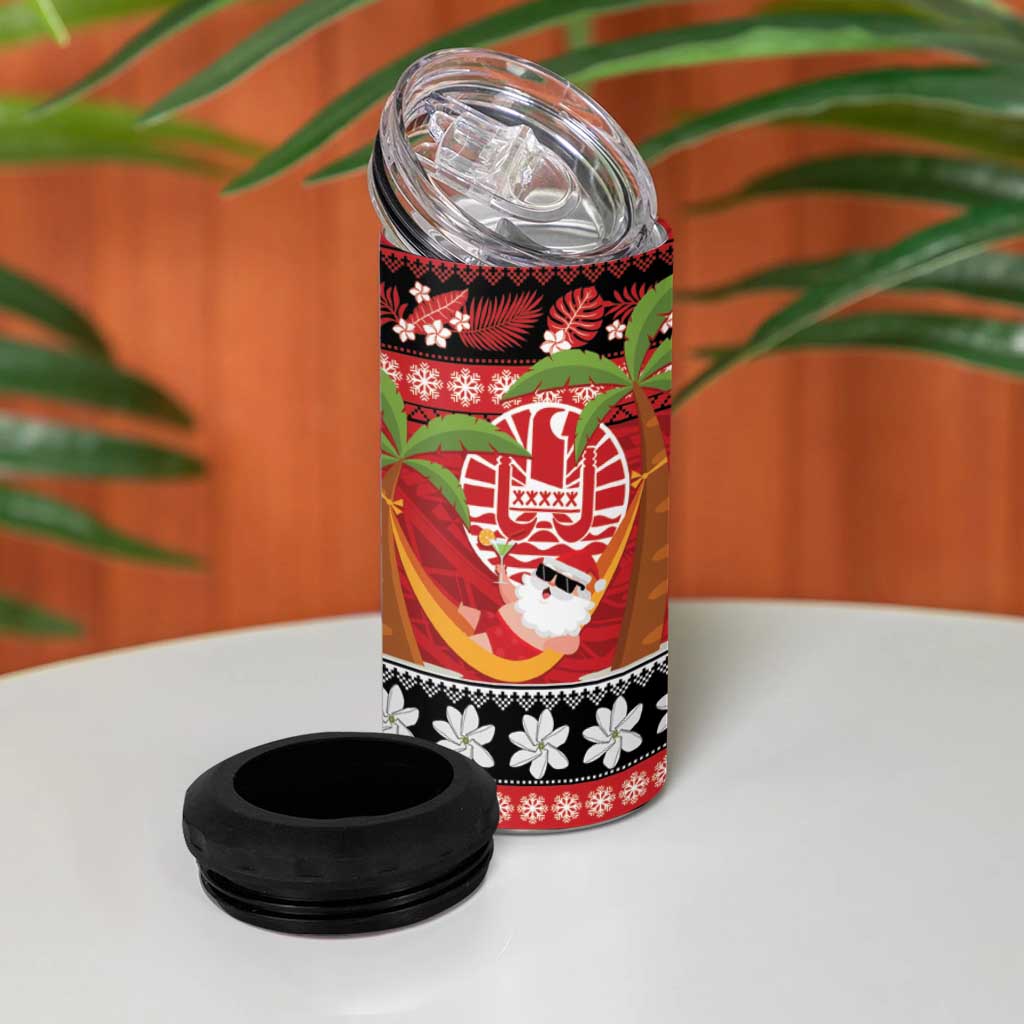 French Polynesia Christmas 4 in 1 Can Cooler Tumbler Tiare Chilling Santa Oaoa I teie Noera LT14 - Polynesian Pride