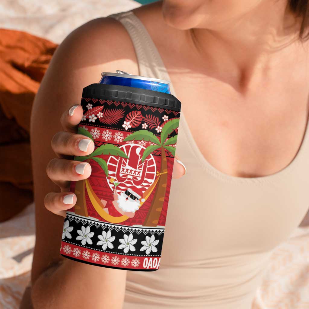 French Polynesia Christmas 4 in 1 Can Cooler Tumbler Tiare Chilling Santa Oaoa I teie Noera LT14 - Polynesian Pride