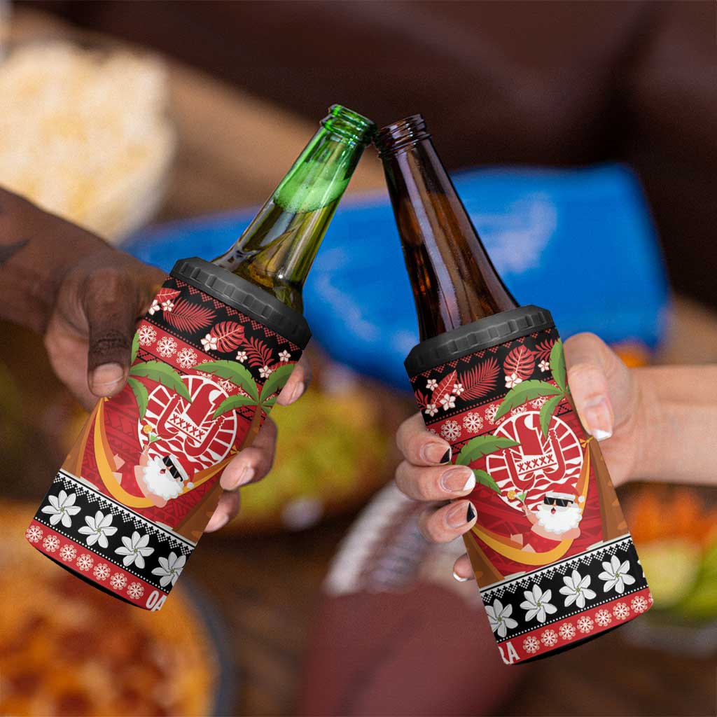 French Polynesia Christmas 4 in 1 Can Cooler Tumbler Tiare Chilling Santa Oaoa I teie Noera LT14 - Polynesian Pride