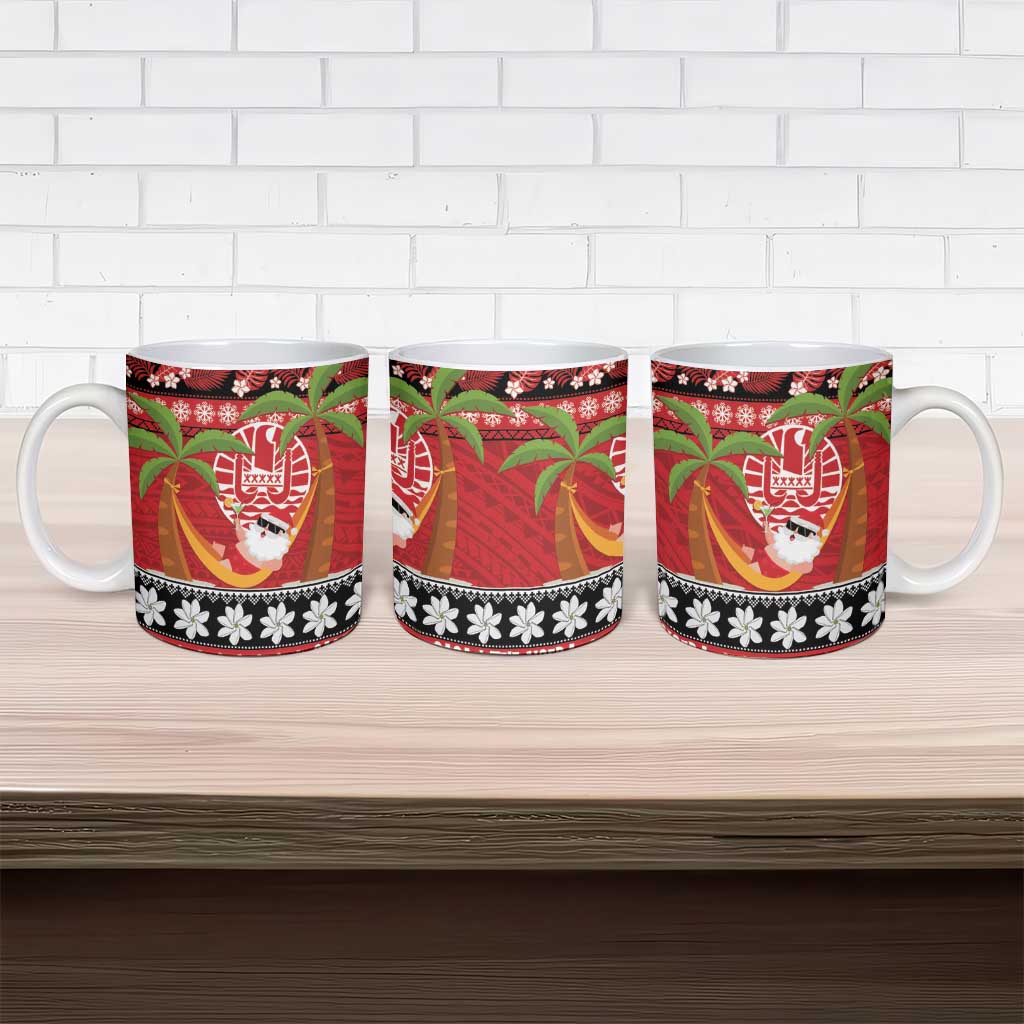French Polynesia Christmas Ceramic Mug Tiare Chilling Santa Oaoa I teie Noera - Polynesian Pride