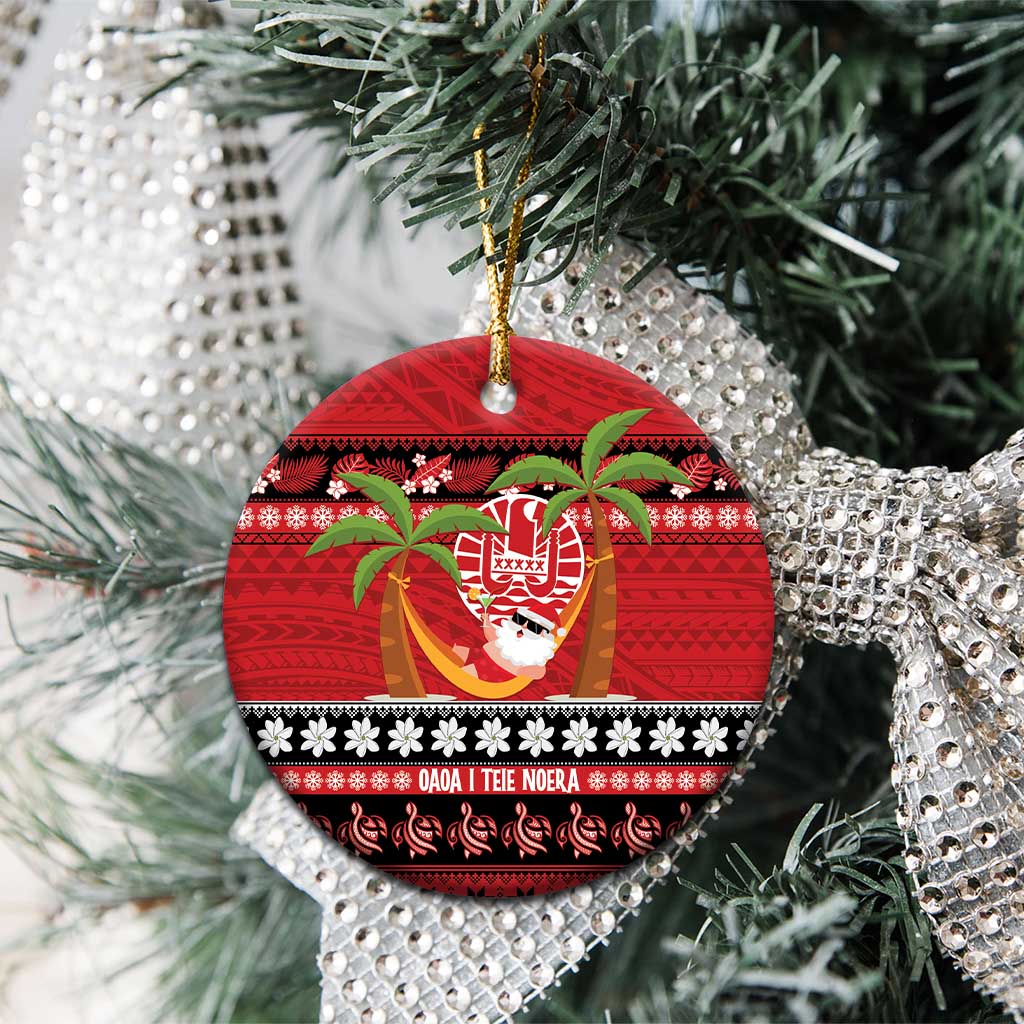 French Polynesia Christmas Ceramic Ornament Tiare Chilling Santa Oaoa I teie Noera - Polynesian Pride