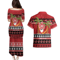 French Polynesia Christmas Couples Matching Puletasi and Hawaiian Shirt Tiare Chilling Santa Oaoa I teie Noera LT14 - Polynesian Pride