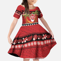French Polynesia Christmas Family Matching Long Sleeve Bodycon Dress and Hawaiian Shirt Tiare Chilling Santa Oaoa I teie Noera LT14 Daughter's Dress Red - Polynesian Pride