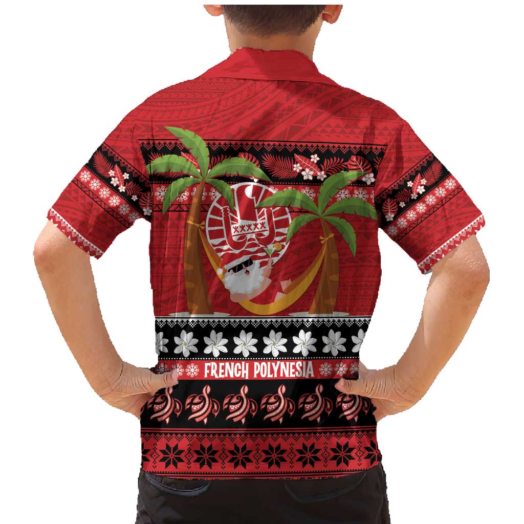 French Polynesia Christmas Family Matching Mermaid Dress and Hawaiian Shirt Tiare Chilling Santa Oaoa I teie Noera LT14 - Polynesian Pride