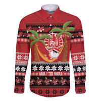 French Polynesia Christmas Family Matching Mermaid Dress and Hawaiian Shirt Tiare Chilling Santa Oaoa I teie Noera LT14 Dad's Shirt - Long Sleeve Red - Polynesian Pride