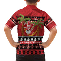 French Polynesia Christmas Family Matching Off The Shoulder Long Sleeve Dress and Hawaiian Shirt Tiare Chilling Santa Oaoa I teie Noera LT14 - Polynesian Pride