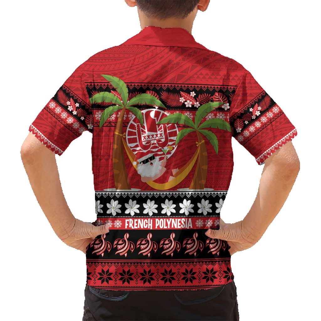 French Polynesia Christmas Family Matching Off Shoulder Maxi Dress and Hawaiian Shirt Tiare Chilling Santa Oaoa I teie Noera LT14 - Polynesian Pride
