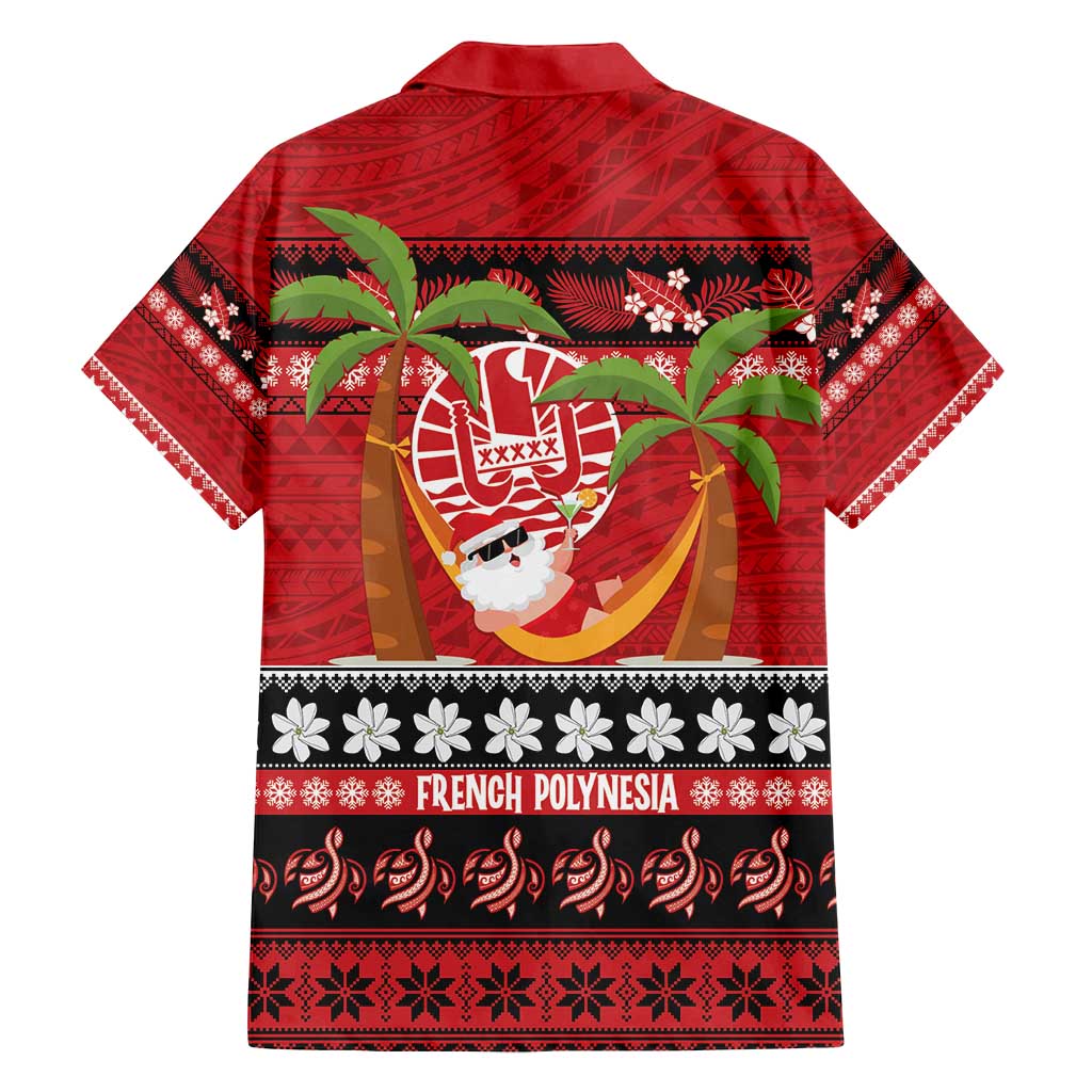 French Polynesia Christmas Family Matching Off Shoulder Maxi Dress and Hawaiian Shirt Tiare Chilling Santa Oaoa I teie Noera LT14 - Polynesian Pride