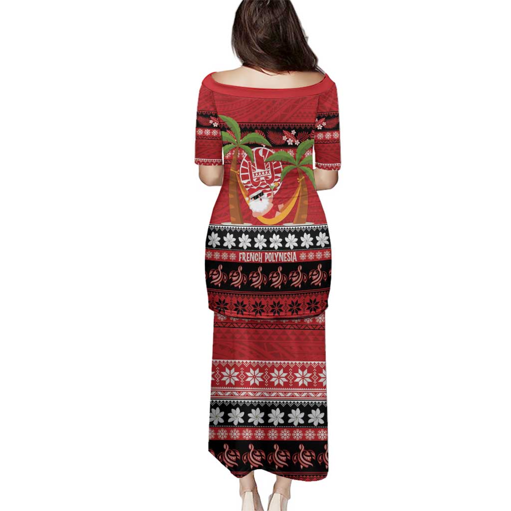 French Polynesia Christmas Family Matching Puletasi and Hawaiian Shirt Tiare Chilling Santa Oaoa I teie Noera LT14 - Polynesian Pride
