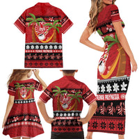 French Polynesia Christmas Family Matching Short Sleeve Bodycon Dress and Hawaiian Shirt Tiare Chilling Santa Oaoa I teie Noera LT14 - Polynesian Pride