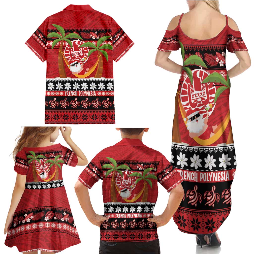French Polynesia Christmas Family Matching Summer Maxi Dress and Hawaiian Shirt Tiare Chilling Santa Oaoa I teie Noera LT14 - Polynesian Pride