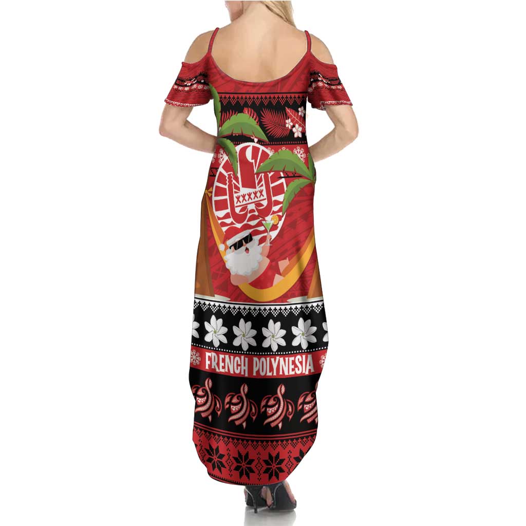French Polynesia Christmas Family Matching Summer Maxi Dress and Hawaiian Shirt Tiare Chilling Santa Oaoa I teie Noera LT14 - Polynesian Pride