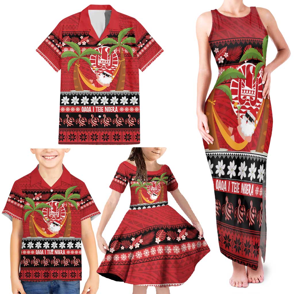 French Polynesia Christmas Family Matching Tank Maxi Dress and Hawaiian Shirt Tiare Chilling Santa Oaoa I teie Noera LT14 - Polynesian Pride