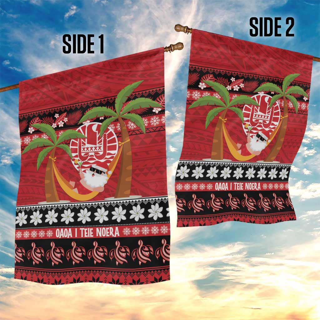 French Polynesia Christmas Garden Flag Tiare Chilling Santa Oaoa I teie Noera - Polynesian Pride