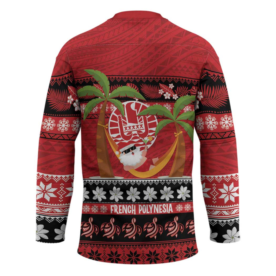 French Polynesia Christmas Hockey Jersey Tiare Chilling Santa Oaoa I teie Noera - Polynesian Pride