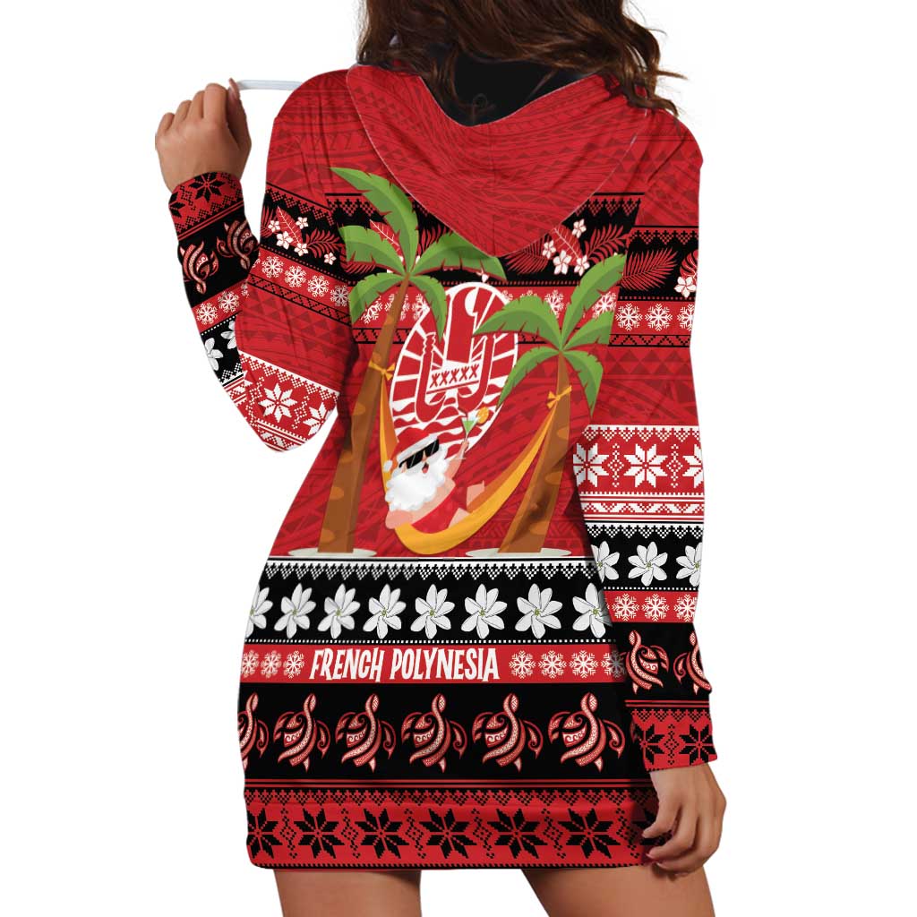 French Polynesia Christmas Hoodie Dress Tiare Chilling Santa Oaoa I teie Noera LT14 - Polynesian Pride