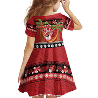 French Polynesia Christmas Kid Short Sleeve Dress Tiare Chilling Santa Oaoa I teie Noera LT14 - Polynesian Pride