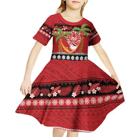 French Polynesia Christmas Kid Short Sleeve Dress Tiare Chilling Santa Oaoa I teie Noera LT14 - Polynesian Pride