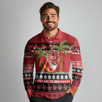 French Polynesia Christmas Long Sleeve Polo Shirt Tiare Chilling Santa Oaoa I teie Noera LT14 - Polynesian Pride