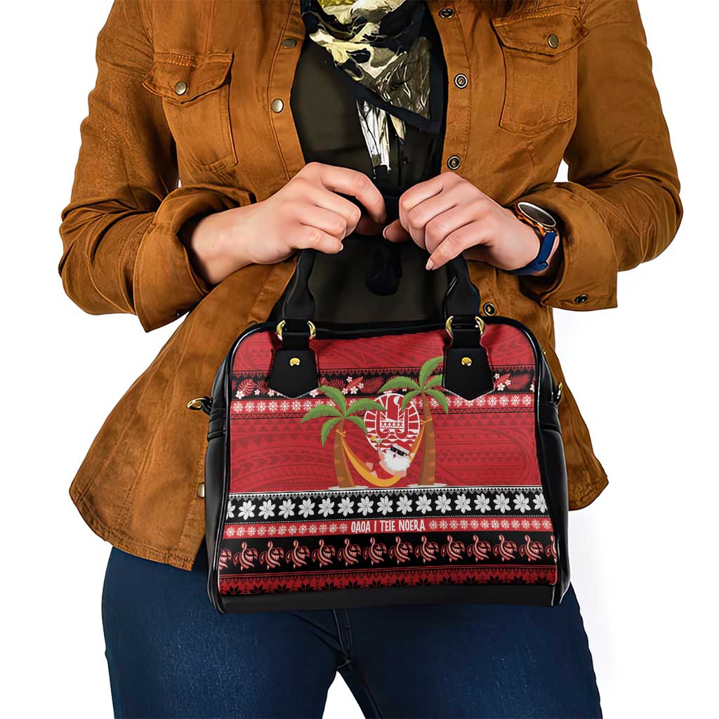 French Polynesia Christmas Shoulder Handbag Tiare Chilling Santa Oaoa I teie Noera - Polynesian Pride