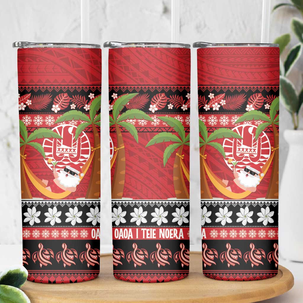 French Polynesia Christmas Skinny Tumbler Tiare Chilling Santa Oaoa I teie Noera LT14 - Polynesian Pride